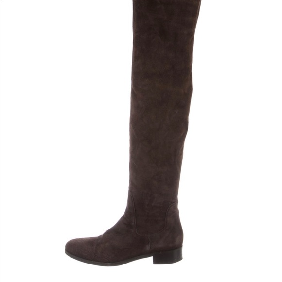 Authentic Prada Suede Brown Over the Knee Boots - Picture 2 of 11